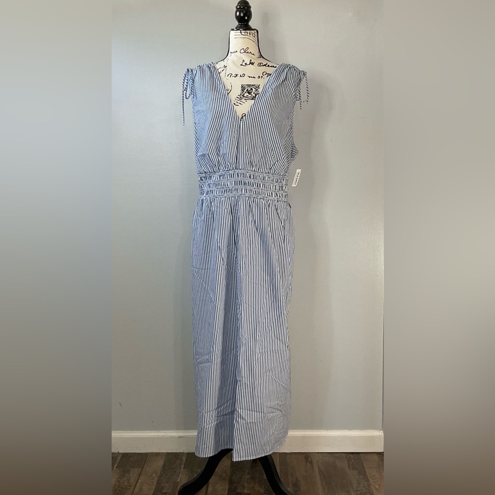 Old Navy Blue and White Striped Tie-Shoulder Maxi Dress